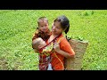 Single mother raising two children harvest  pennywort goes to the market sell cooking gardening