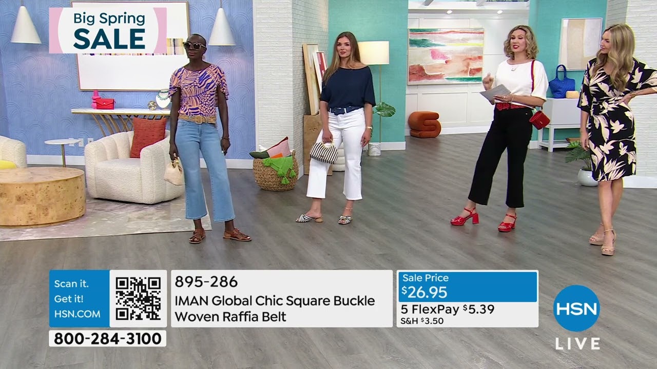 IMAN Global Chic Square Buckle Woven Raffia Belt