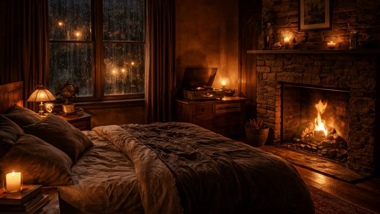 Eski Türkçe Plaklar | Başka Odada Çalan Müzik | Yağmur & Şömine | Uyku İçin Nostaljik Gece