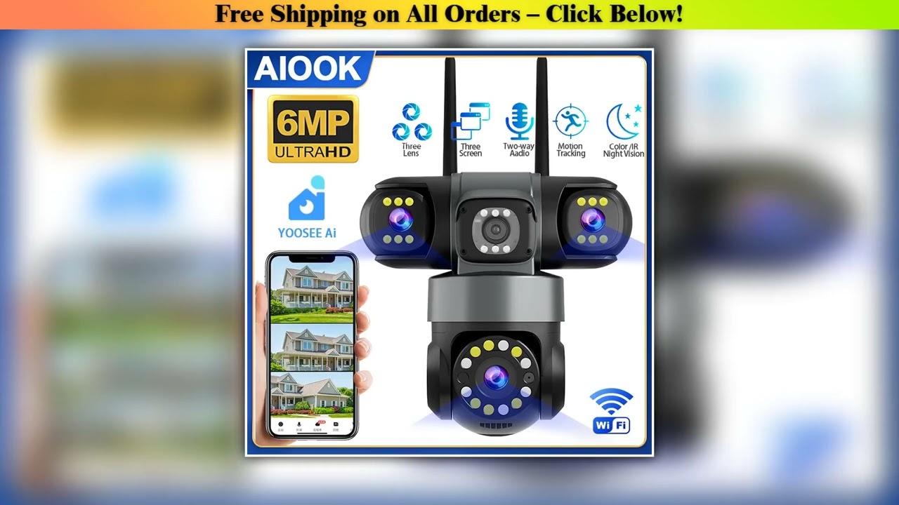 AIOOK Three Lens WiFi IP Camera HD 6MP Outdoor Waterproof Two Way Intercom Full Color Night Vision