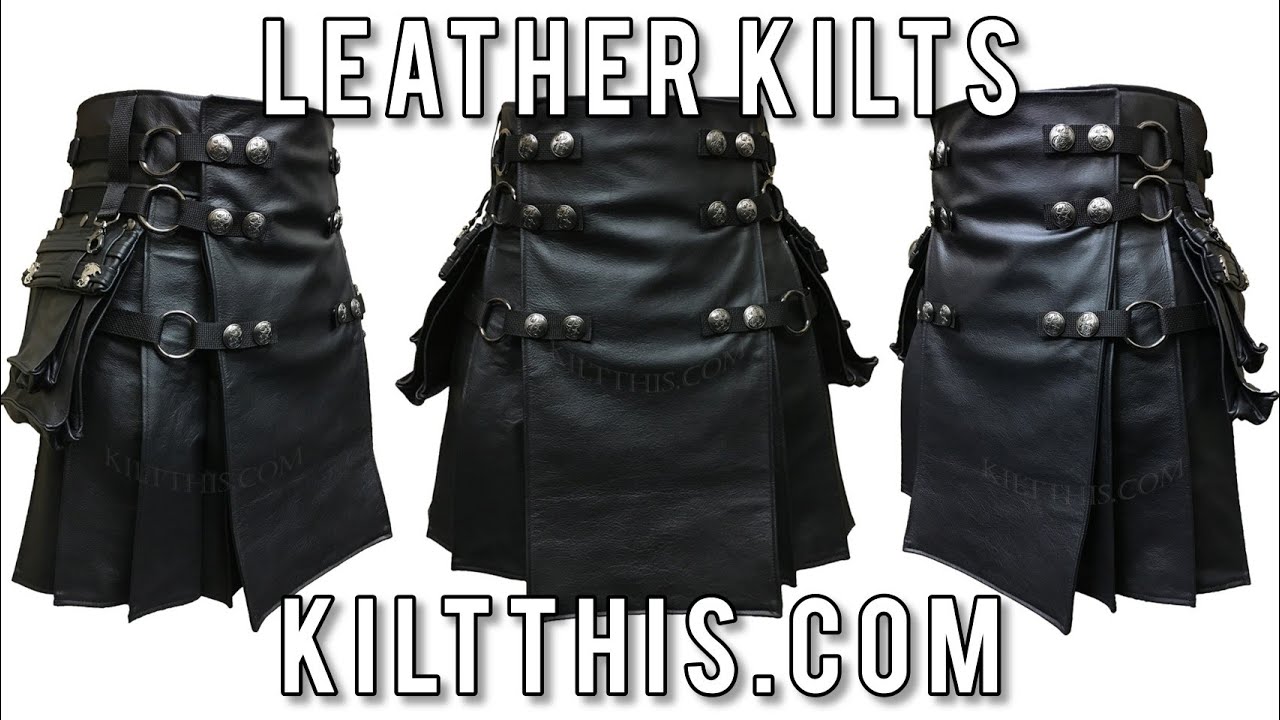 Black Leather Kilt Conchos Double Cross Pocket Tops by Kilt This