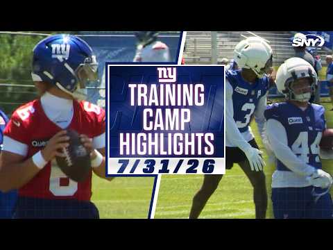 Cam Skattebo, Odell Beckham Jr, and Jaxson Dart make plays on the field at Giants camp