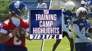 Cam Skattebo, Odell Beckham Jr, and Jaxson Dart make plays on the field at Giants camp