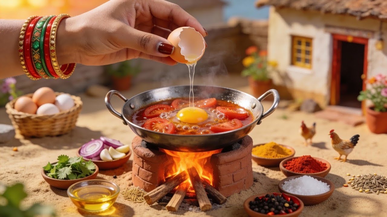 Mini Spicy Tomato Egg Fry 🔥 | Tiny Indian Street Food Masala Recipe | Satisfying Mini Cooking