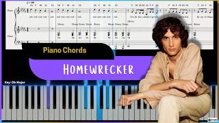 Sombr - Homewrecker Easy Piano Chords Accompaniment Tutorial For Beginners Sheet Music Karaoke