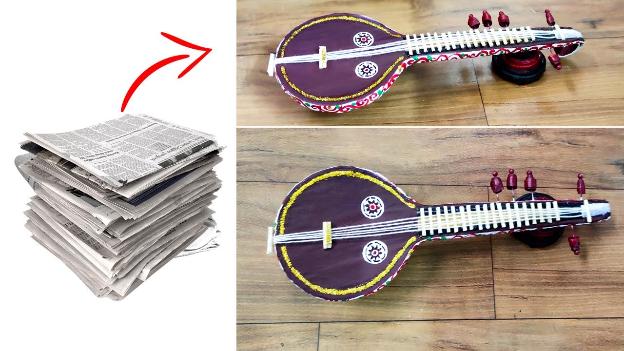 Newspaper Craft Ideas | Newspaper Veena | Best Out of Waste