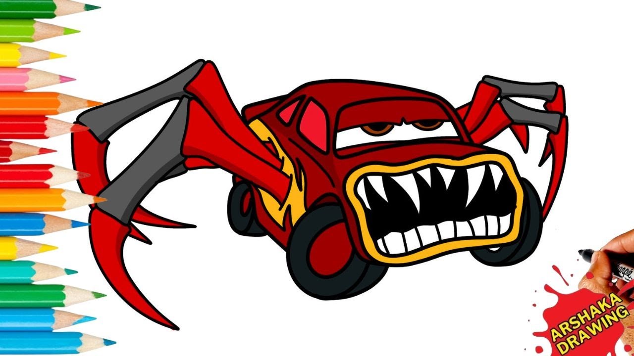 Lightning McQueen Spider Eater Drawing Tutorial 