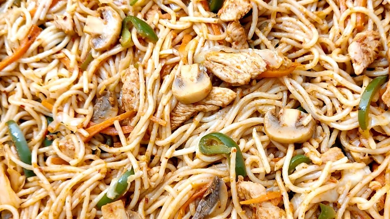 Mushroom Chicken Chow mein Recipe by Cooking with Asifa