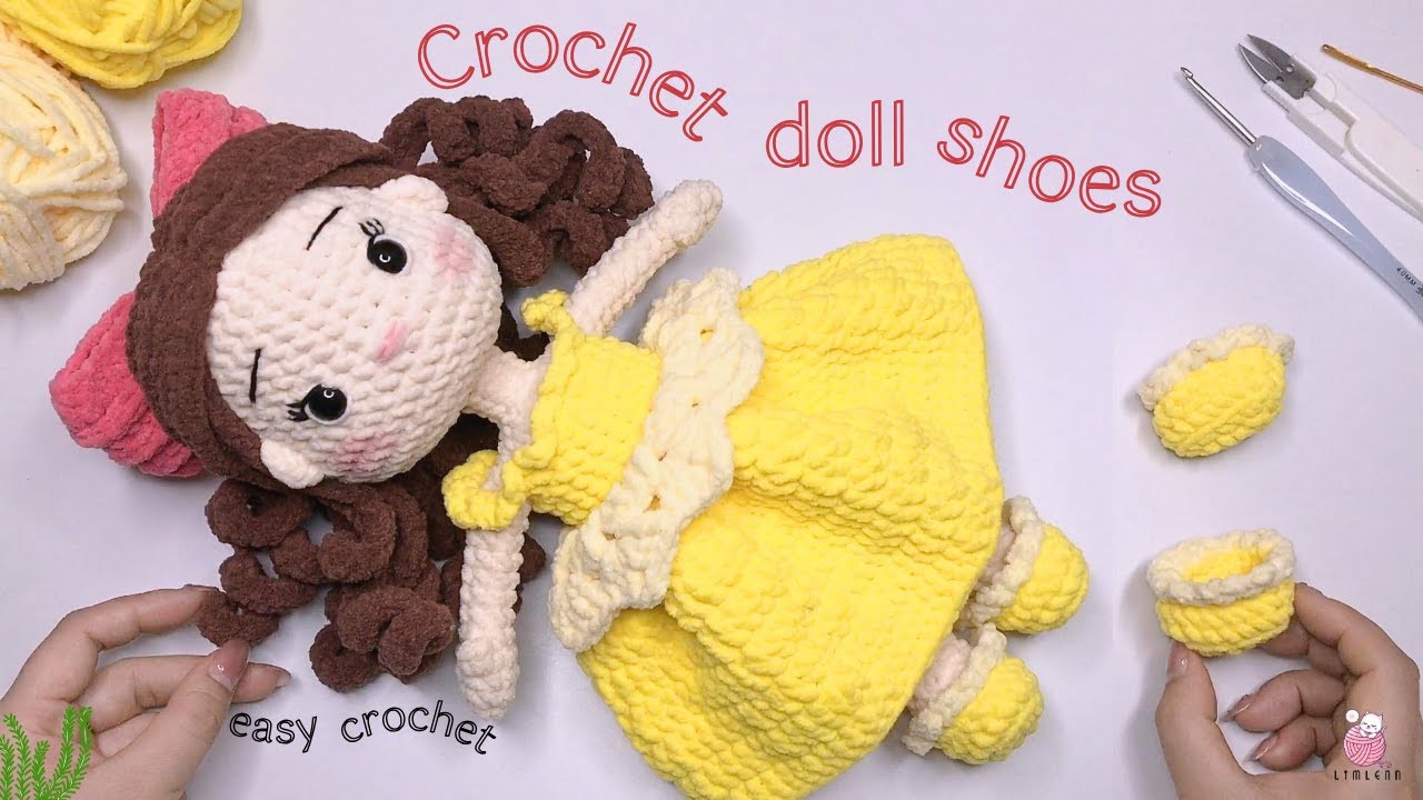 How to Crochet Shoes for Princess Belle Doll 🥿💖 | Easy Beginner Tutorial