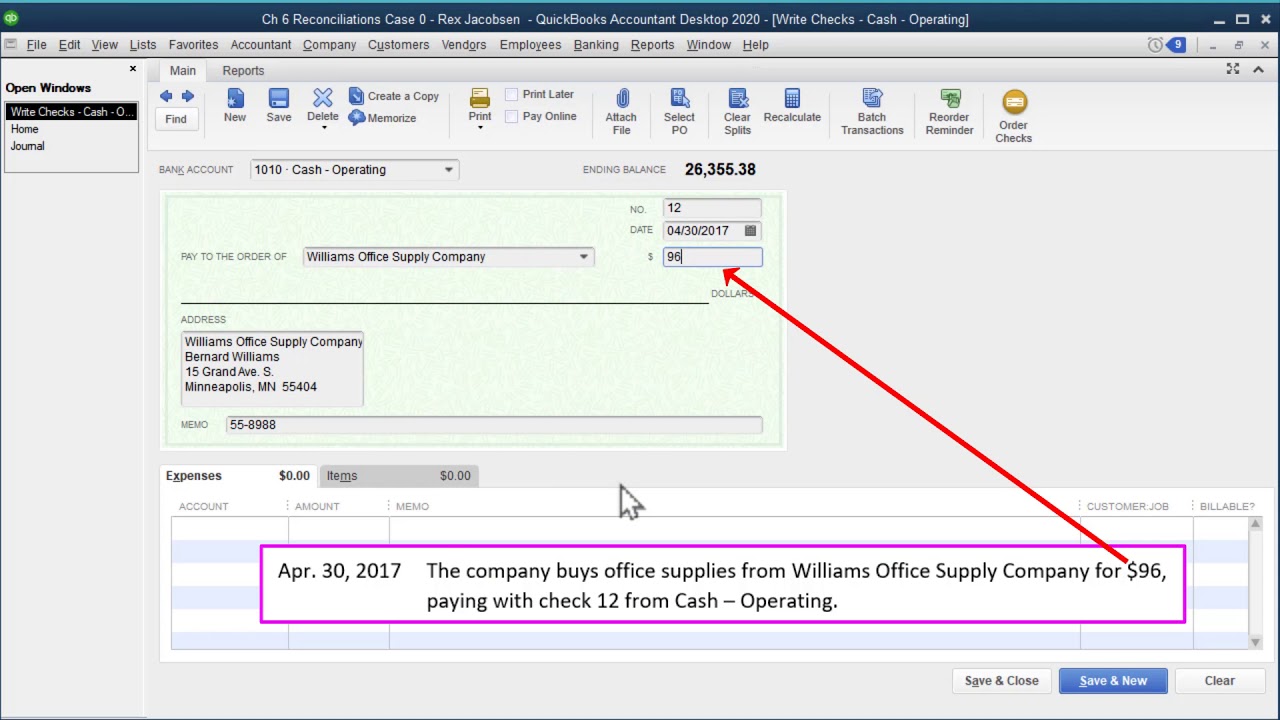 Purchase Office Supplies with a Check - QuickBooks Desktop