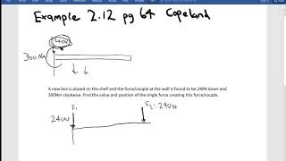 Force Couple at wall convert to single force example 2