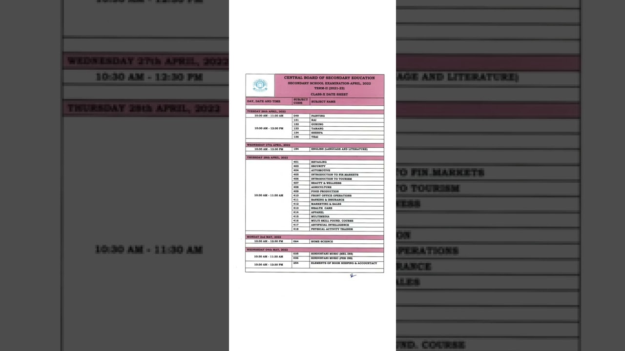 || Class 10th term 2 official date sheet Cbse || 