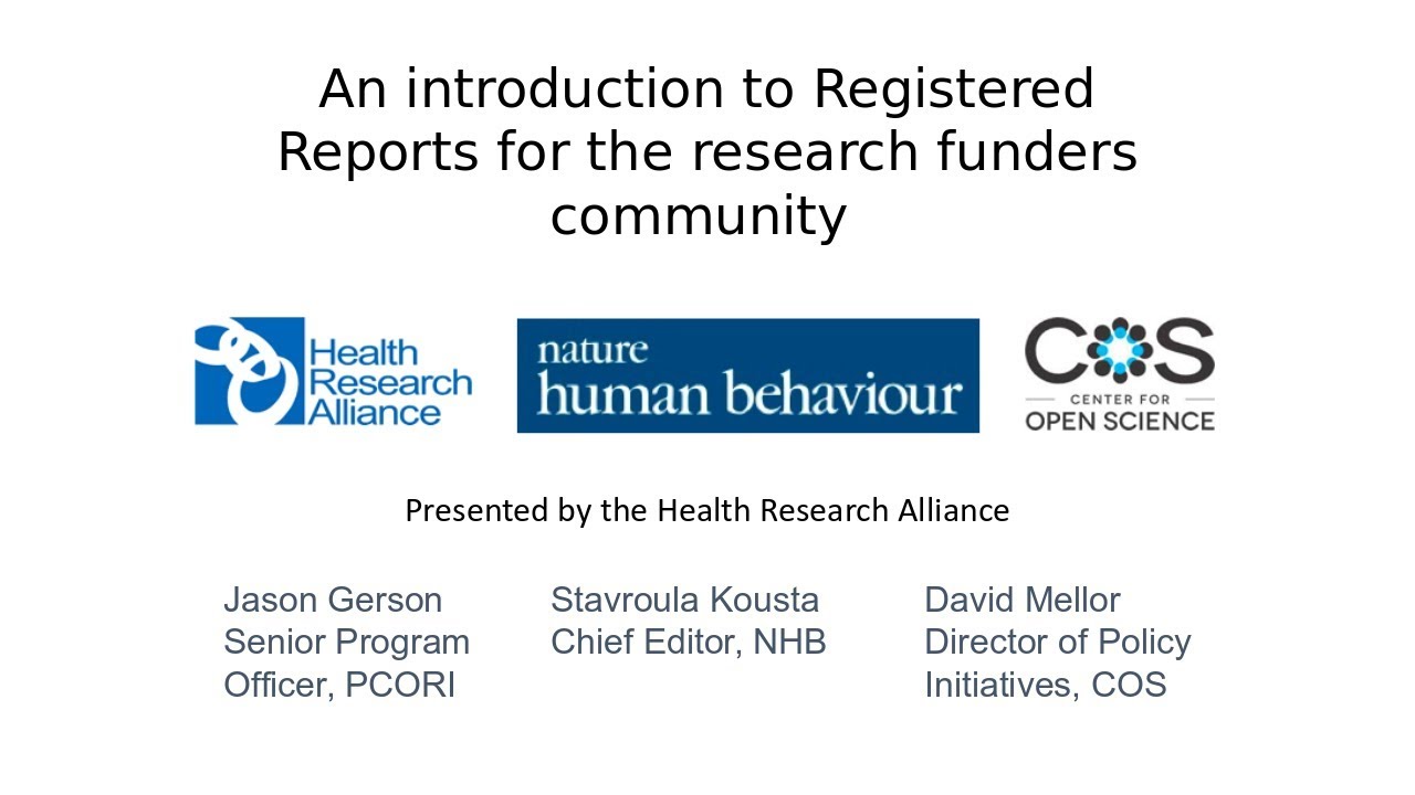 An Introduction to Registered Reports for the Research Funder Community