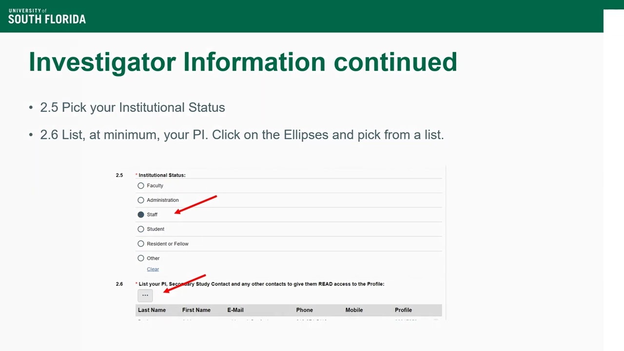 USF ARC eIACUC Profile Changes