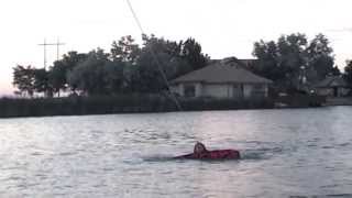 Half Kelly's last wakeboard run at sunset
