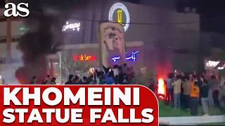 Shocking Footage Monument Of Khomeini Toppled Amid Flames In Galleh Dar Iran