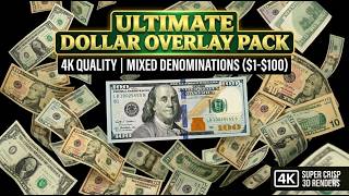 FREE 4K Falling Money Overlay Pack 💸 | Realistic 3D Dollar Rain Animation
