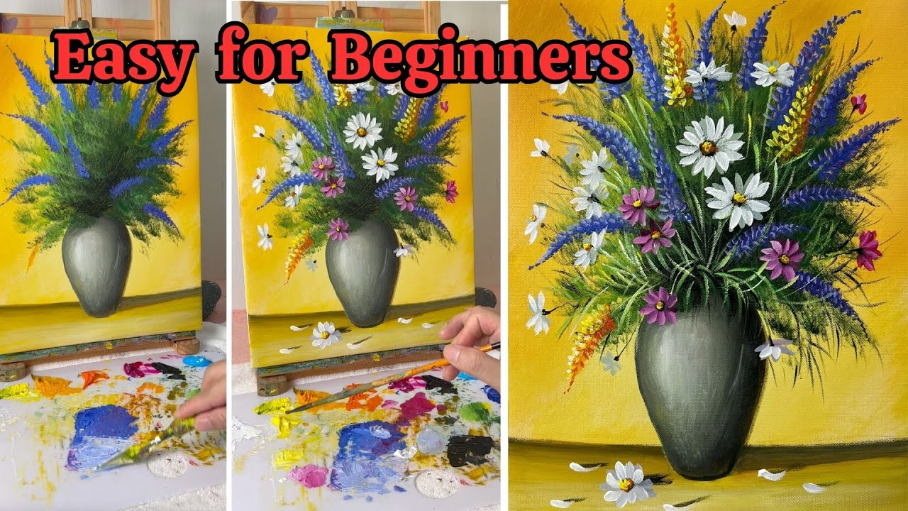 How to Paint a Vibrant Flower Bouquet in a Vase - Acrylic Painting ...