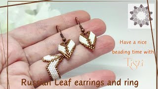 Diagonal peyote beading, Russian Leaf earring and ring  #Tiszi #beading #tutorial #diy #peyote