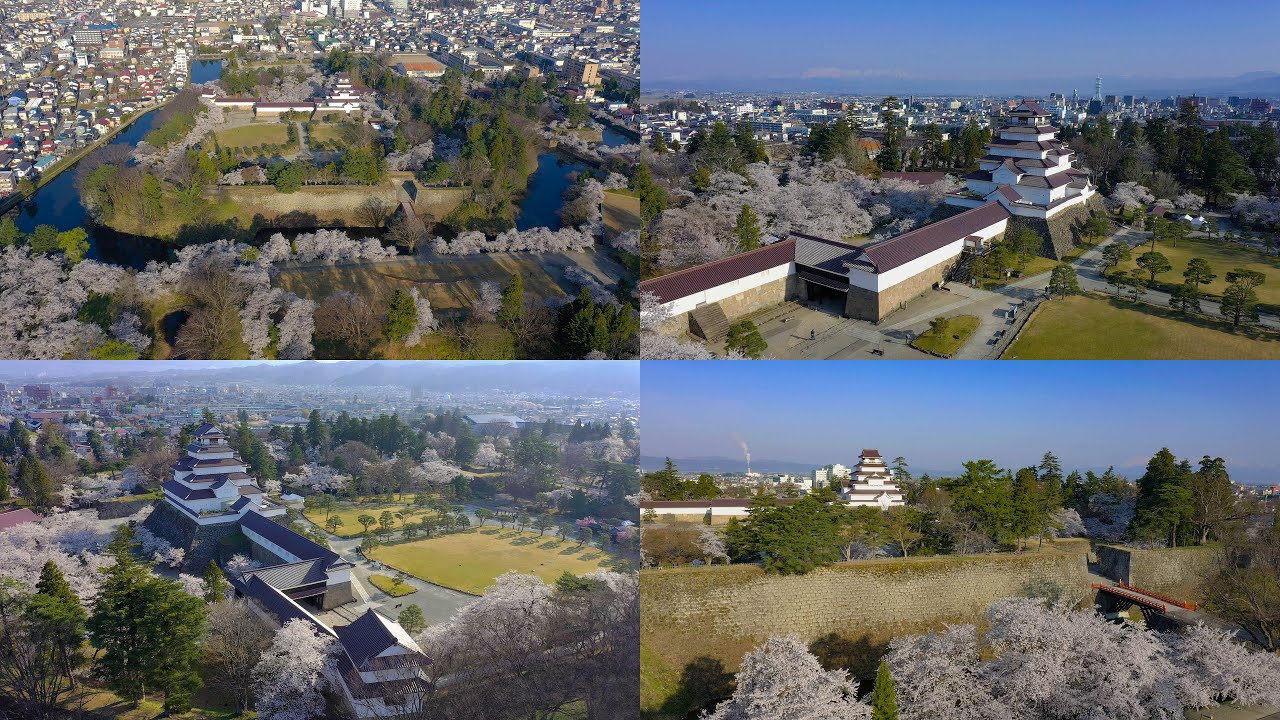 4K]日本の城と桜：鶴ヶ城（会津若松城）Japanese Castles:Tsuruga