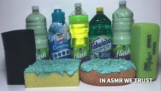 ASMR ☘️ Green Paste Dried Sponges | Mexican Pine Fabuloso and Neon Flash Rinse