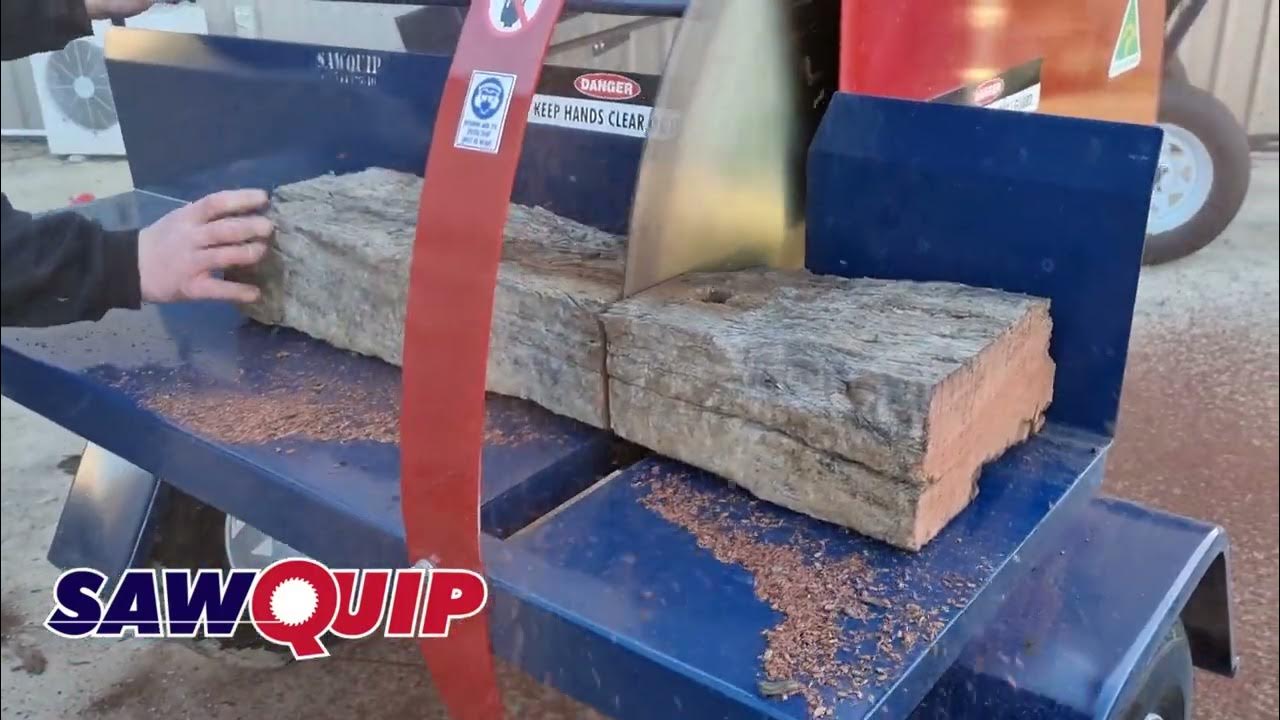 SAWQUIP Bench Saw Cutting Through Redgum Railway Sleepers YouTube