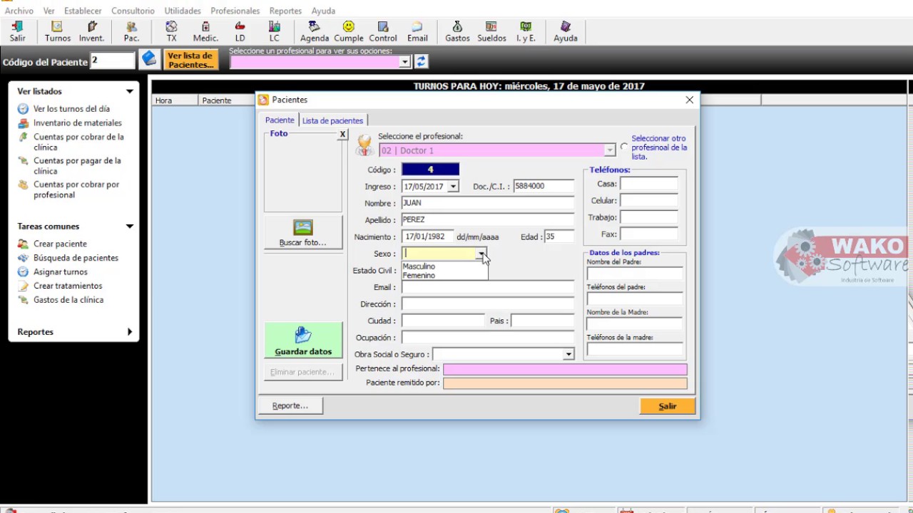 W-Odonto NET, crear nuevo paciente