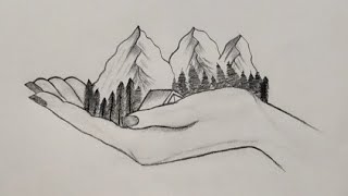 How to draw mountain landscape scenery in hand step by step // Pencil drawing