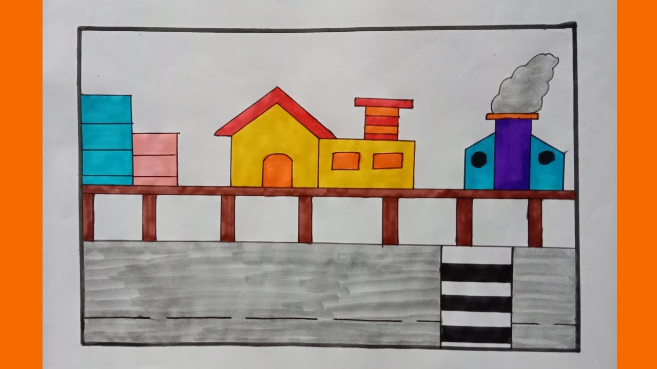City scenery drawing।।How to draw city scenery।।  City life drawing🏭