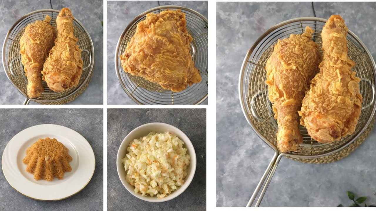KFC style Fried Chicken Recipe/Kentucky ,Coleslaw and tomato rice - YouTube