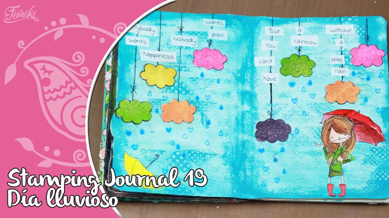 Stamping Journal Lluvioso con sellos de La vida en Scrap mix media sketchbook