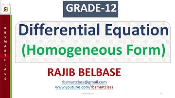 Differential Equation (Part 2-Homogeneous Form) || Grade 12 || RB Smart Class