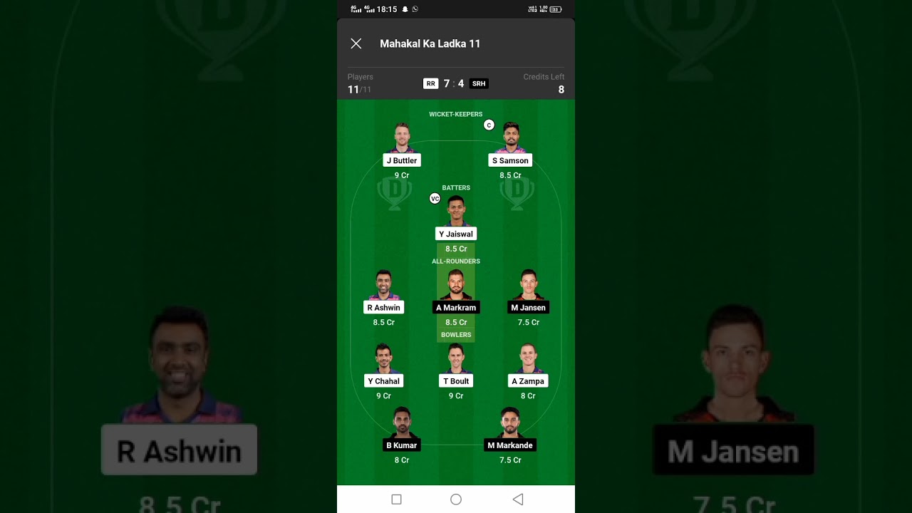 RR vs srh dream 11 prediction | Rajasthan vs Hyderabad dream team ipl GL 