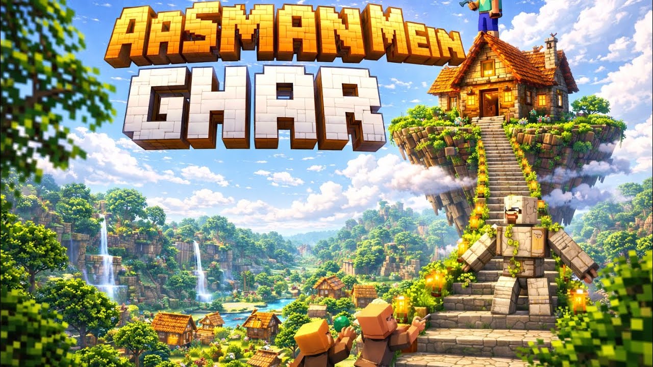 Minecraft Survival 😱 Aasman Mein Ghar Bana Diya | Villagers Vs Iron Golem | Part 2