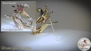 Exquisite Marcel Boucher Ruby White Rhinestone Gold Lily Brooch Vintage Jewelry