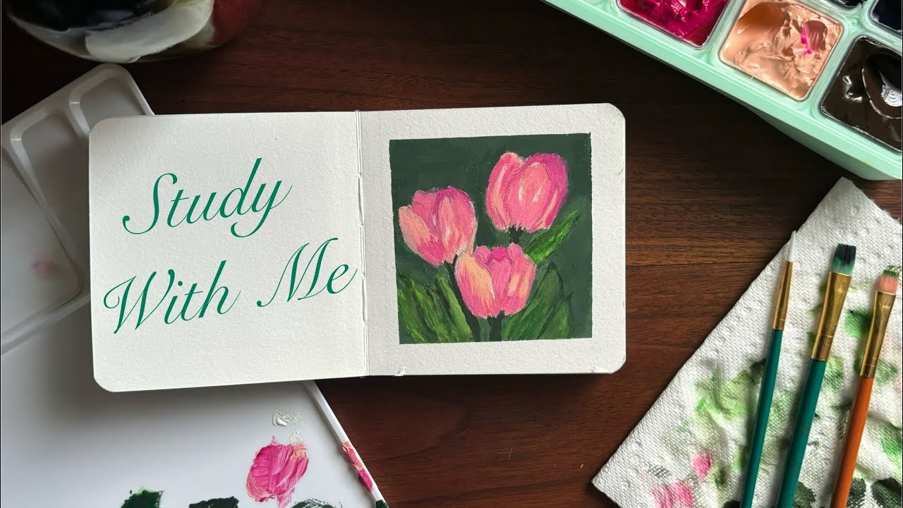 STUDY WITH ME | 45 min real time | 🌷 no music, ASMR painting + pomodoro (not a painter series)