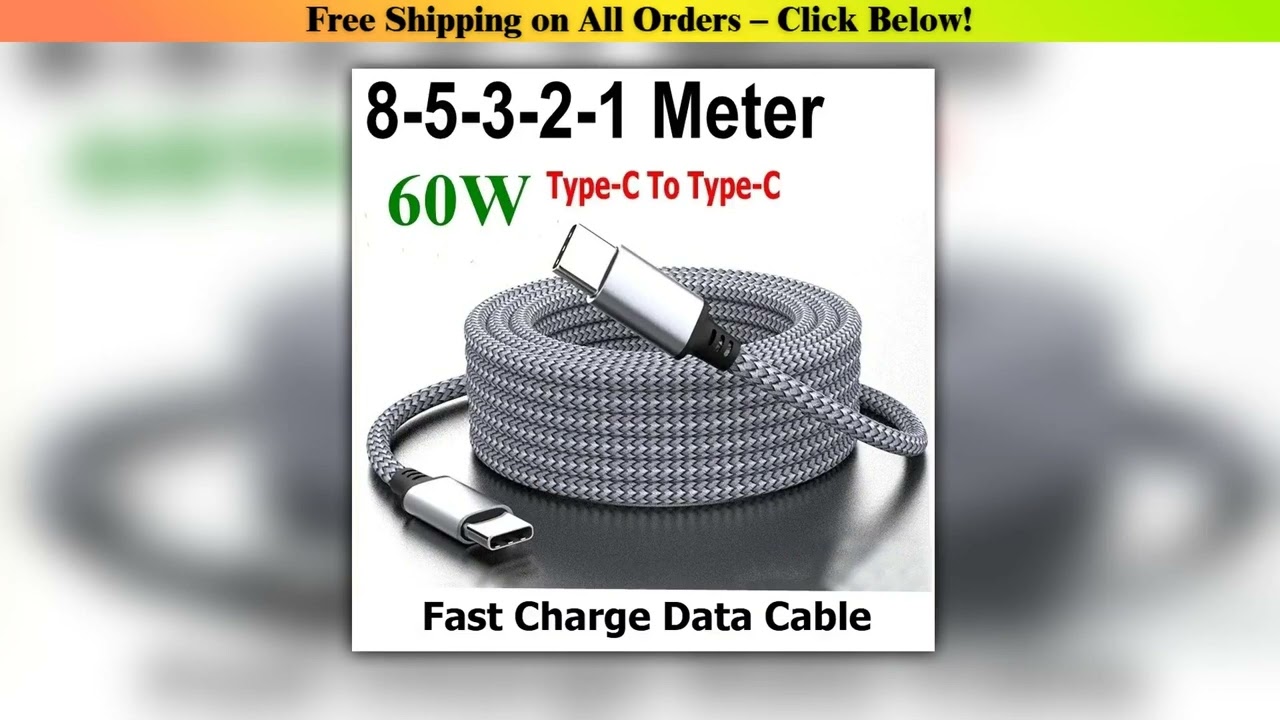 60W Type C To Type C Fast Charge Cable 1M 2M 3M 5M 8M Universal Extended Nylon Braided PD Data Cord