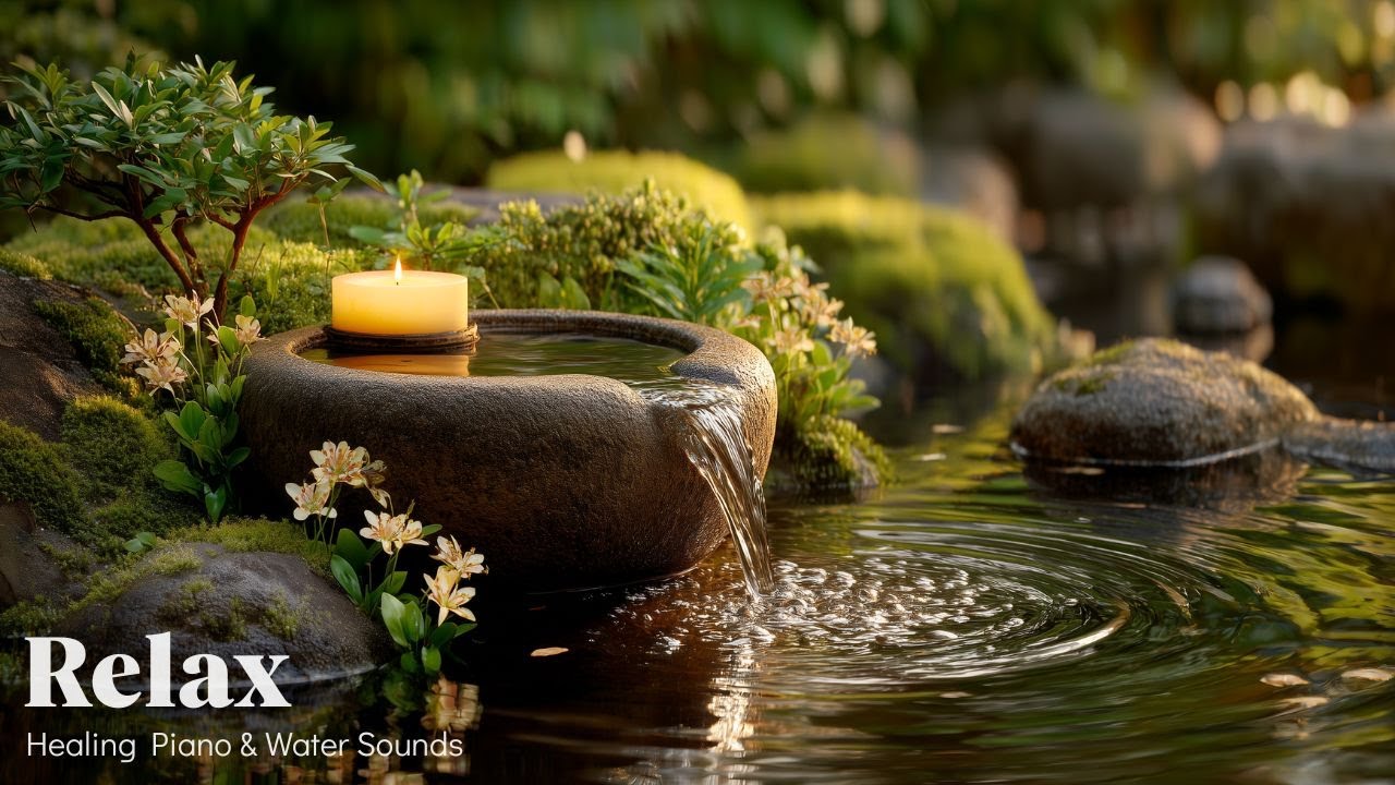Japanese Garden Flowing Water with Healing Music 🌿 Deep Sleep, Stress Relief & Calm Mind