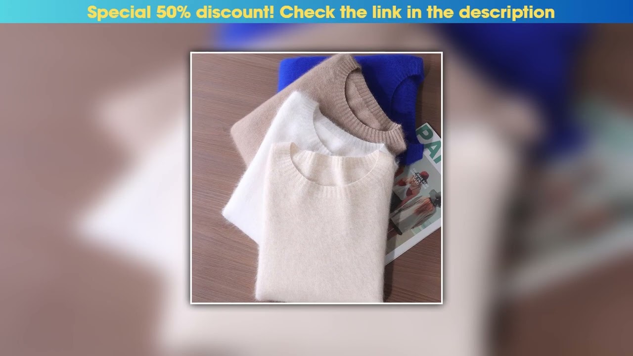Review New Chic Basic Women's Clothing 100% Mink Cashmere Pullover Solid Color O-Neck Soft Fluffy S