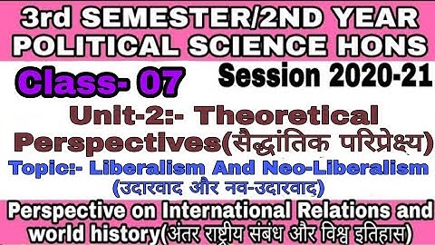 3rd Sem. Pol.Sci.(Hons), Class-07. Unit-2 Theoretical Perspectives. Liberalism & Neo-liberalism.