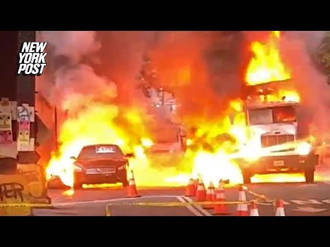 Box truck explodes into flames under elevated NYC subway station | New York Post