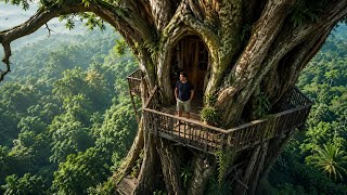 150 Day Challenge Building a Bamboo Tree Shelter Using Primitive Tools to Avoid Wild Beasts