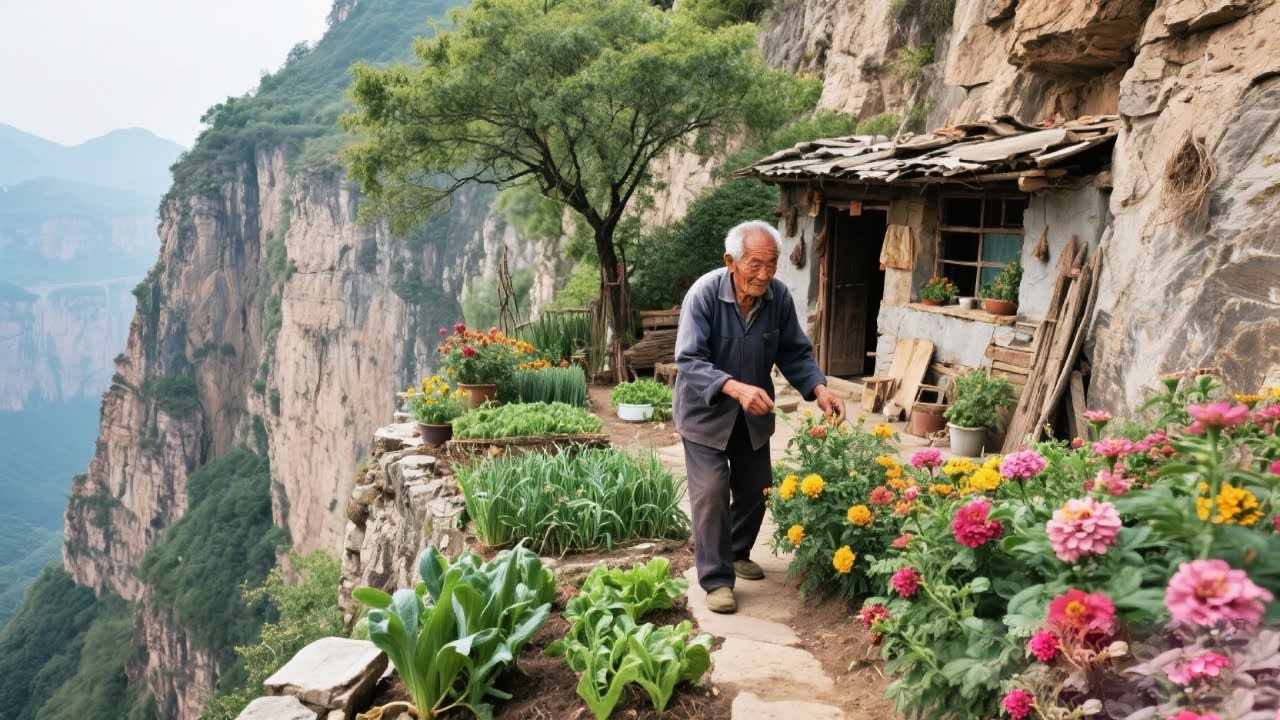 探访四川深山悬崖村，70岁大叔留守不愿搬离，种花种菜过程神仙生活【乡村阿泰】
