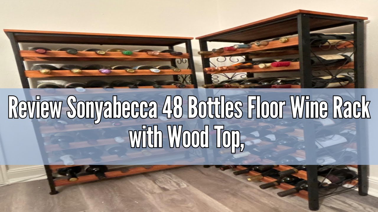 Review Sonyabecca 48 Bottles Floor Wine Rack with Wood Top, Freestanding Wine Bottle Organizer Shelf
