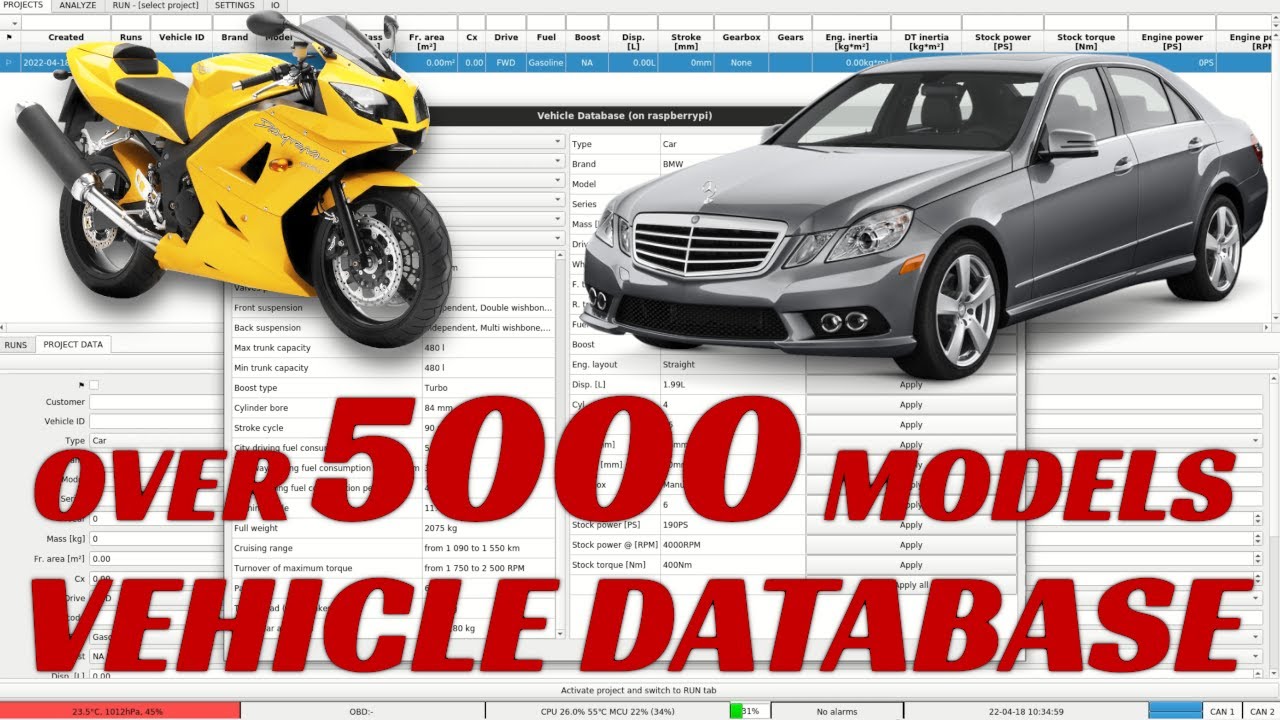 Vehicle info database in PEREK Dyno2 dynamometer software - YouTube