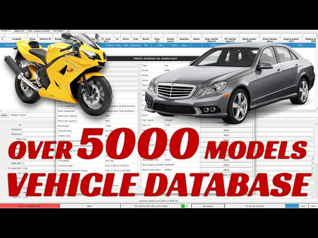 Vehicle info database in PEREK Dyno2 dynamometer software class=