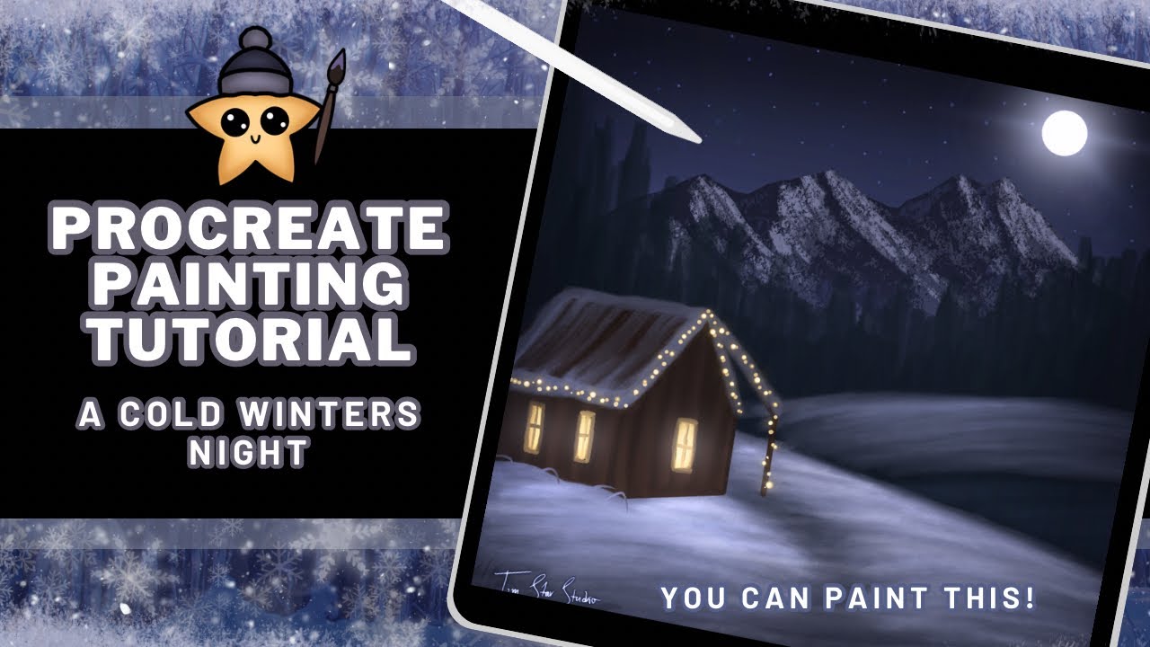 WINTERS NIGHT Procreate Painting Tutorial!✨🎄🥶🩵