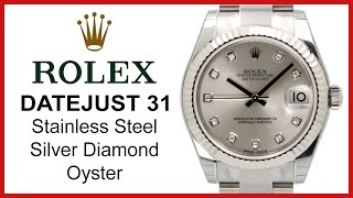 Rolex Datejust Ladies Midsize, Silver Diamond REVIEW - 31mm, Fluted Bezel, Stainless, 178274
