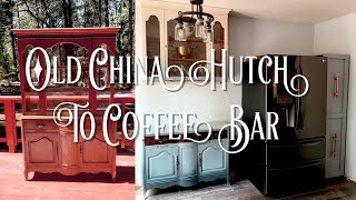 Turning An Antique China Hutch Into A Coffee Bar & Wall Mounted Cabinet | Elegant Upgrades