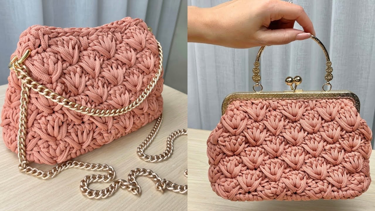 Bolsa em fio nautico linda e facil em ponto fantasia/ Com fecho da vovó vintage ou corrente